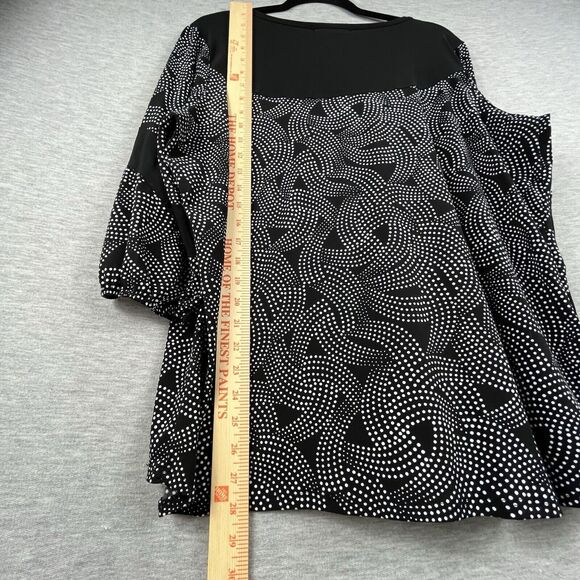 Elie McCarthy Size 2x Slinky Black And White Geometric Pattern Blouse 3/4 Sleeve - Picture 9 of 10